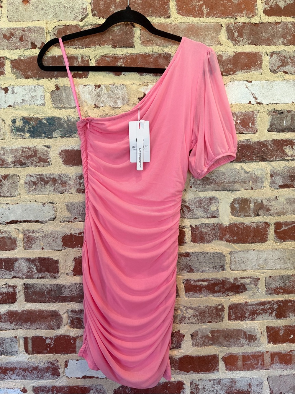 Asymmetric One-Shoulder Pink Ruched Dress